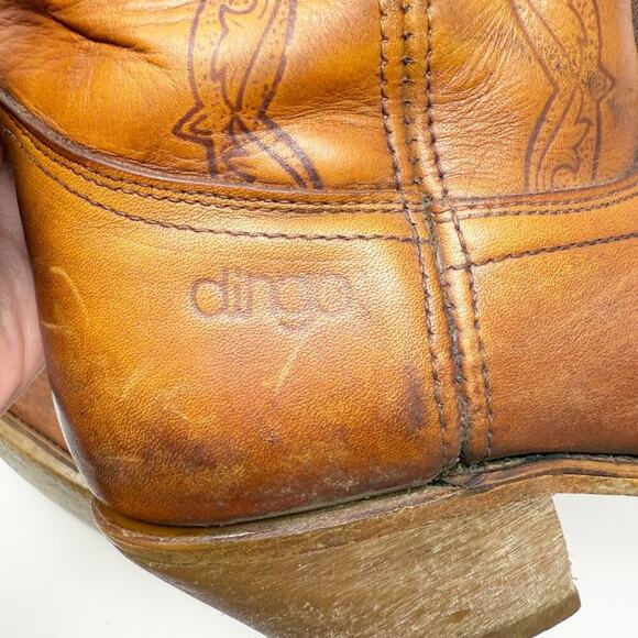 Vintage Dingo Cognac Brown Leather Western Boots Size 8.5 Pull On Made in USA - Picture 4 of 11